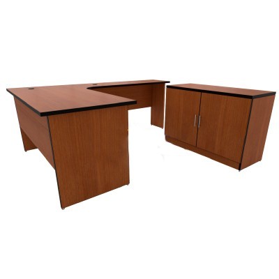 Customized L-shape Executive Table With Back Cabinet