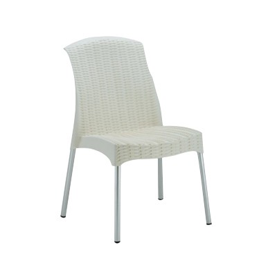 white plastic chairs with metal legs