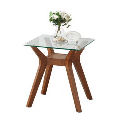 modern wooden center table glass top