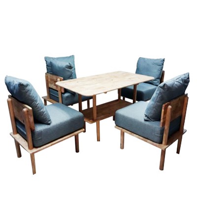 Dining Set, Sofa Set 18-mm-thick Solid Rubberwood, Fabric And Cushion Ct-01152